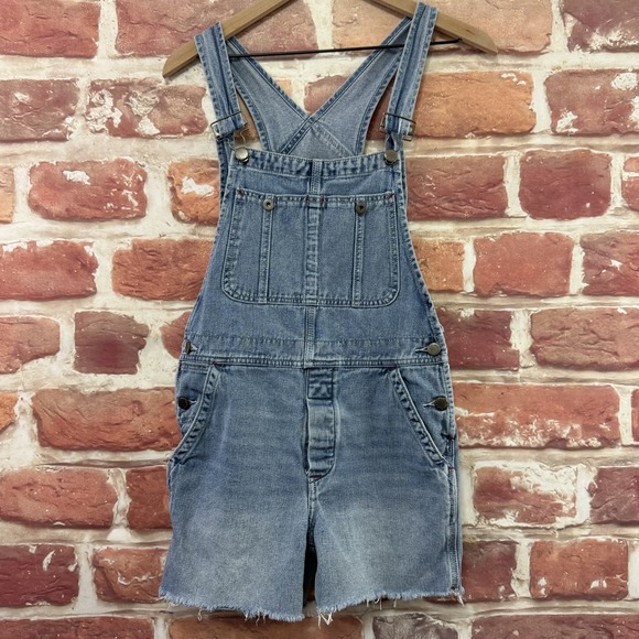 Free People Shorts Jumpsuit Overalls Women's 24 Blue Denim Bib Shortalls Cutoffs - Picture 7 of 9